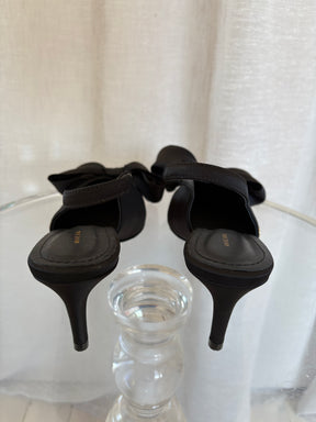Anine Bing Black Satin Bow Front Pointed Slingback, 40