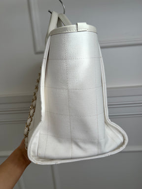 Chanel White Canvas and Lether Trimmed Deuville Tote