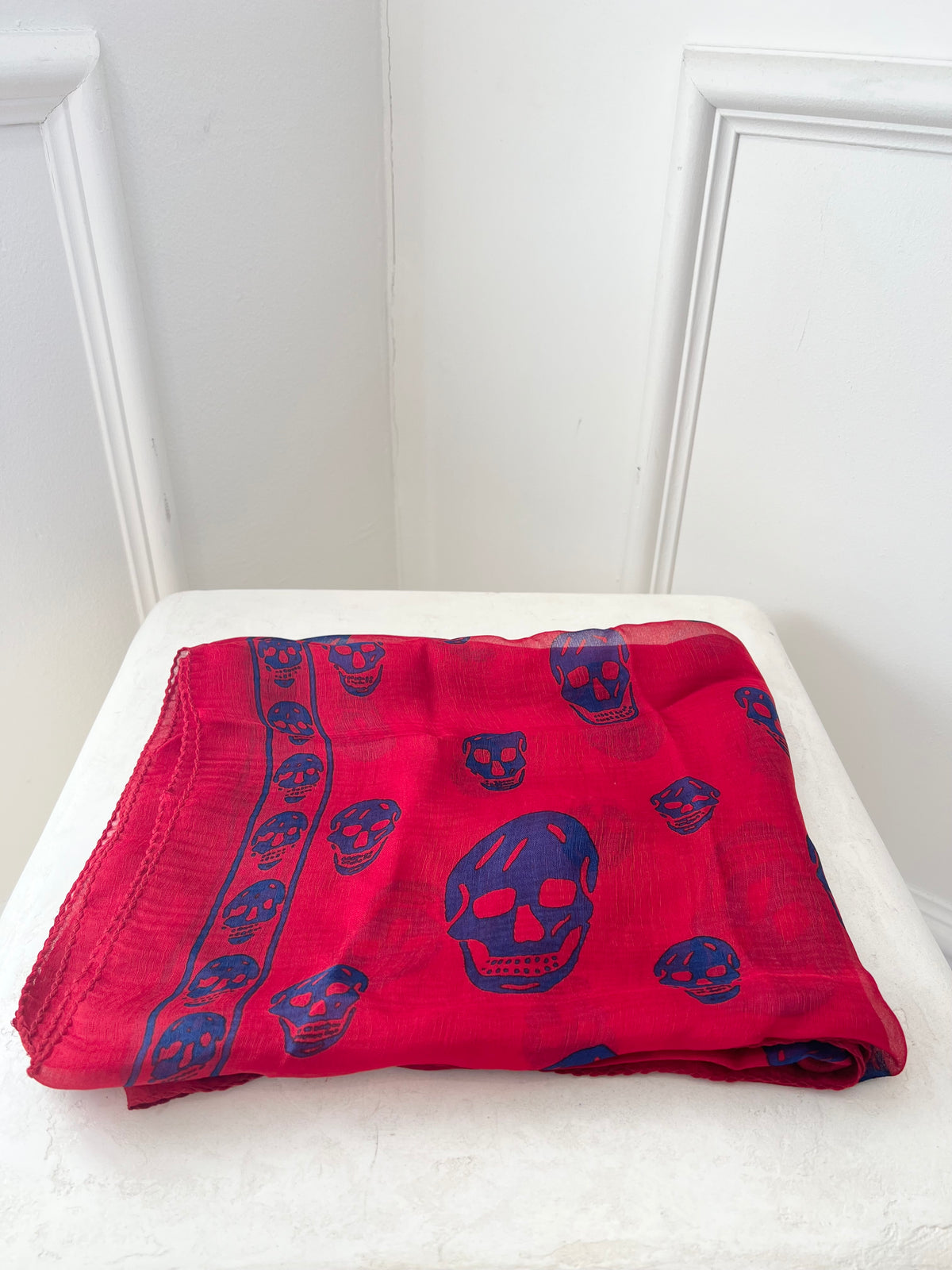 Alexander McQueen Red And Navy Silk Scarf