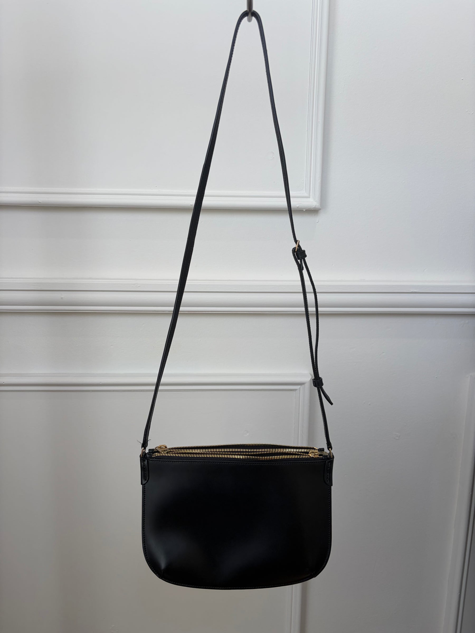 A.P.C. Black Leather Double Zip Cross Body Bag