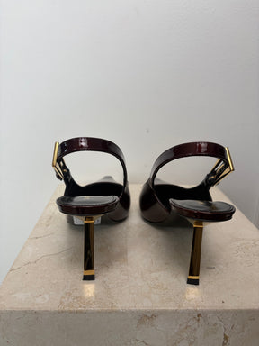 Saint Laurent Deep Burgundy Patent Slingback Pumps, 40