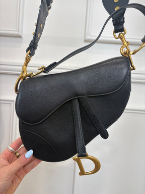Dior Saddle Bag With Strap Black Grained Leather