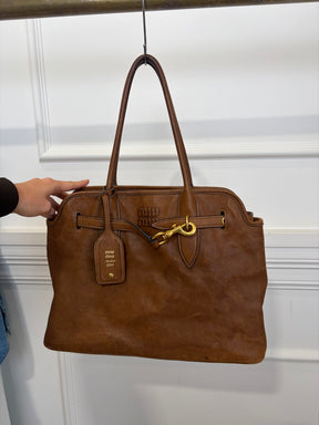 Miu Miu Oak Distressed Nappa Leather Medium Aventure Bag