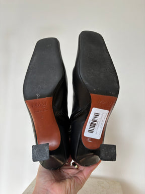 Manu Atelier Black Leather Sqaure Toe Heeled Ankle Boots, 37