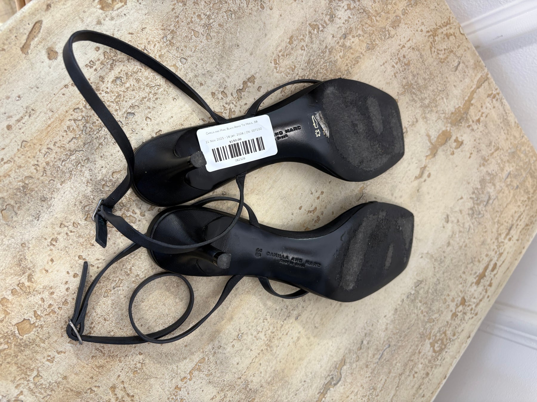 Camilla and Marc Black Ankle Tie Heels, 39