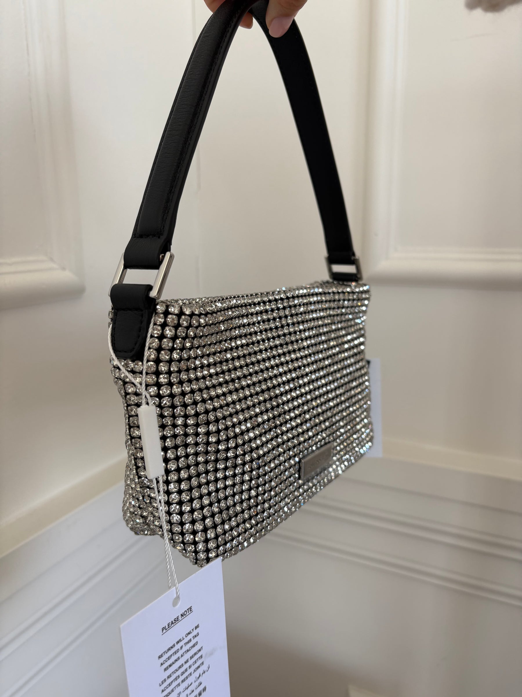 Self-Portrait Black and Crystal Embellished Shoulder Bag