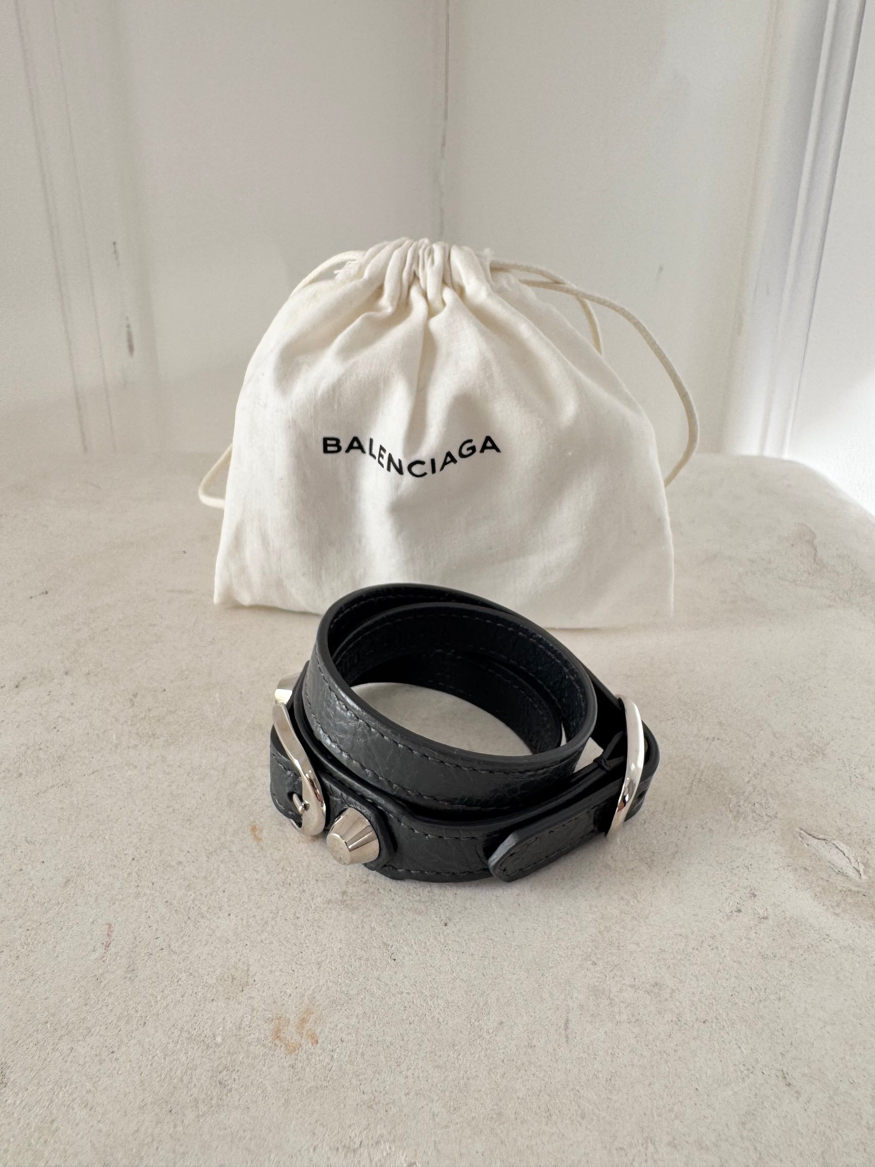 Balenciaga Charcoal Leather City Wrap Bracelet, M