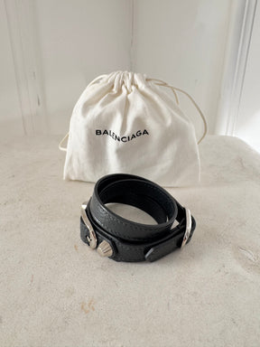 Balenciaga Charcoal Leather City Wrap Bracelet, M