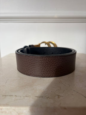 Gucci Black and Brown Reversible Leather Marmont Belt, 80