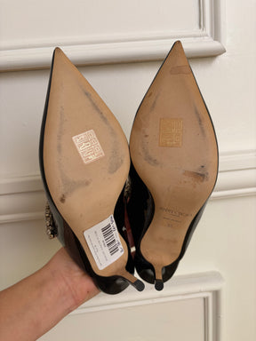 Jimmy Choo Black Patent Leather and Crystal Bing Mules, 36