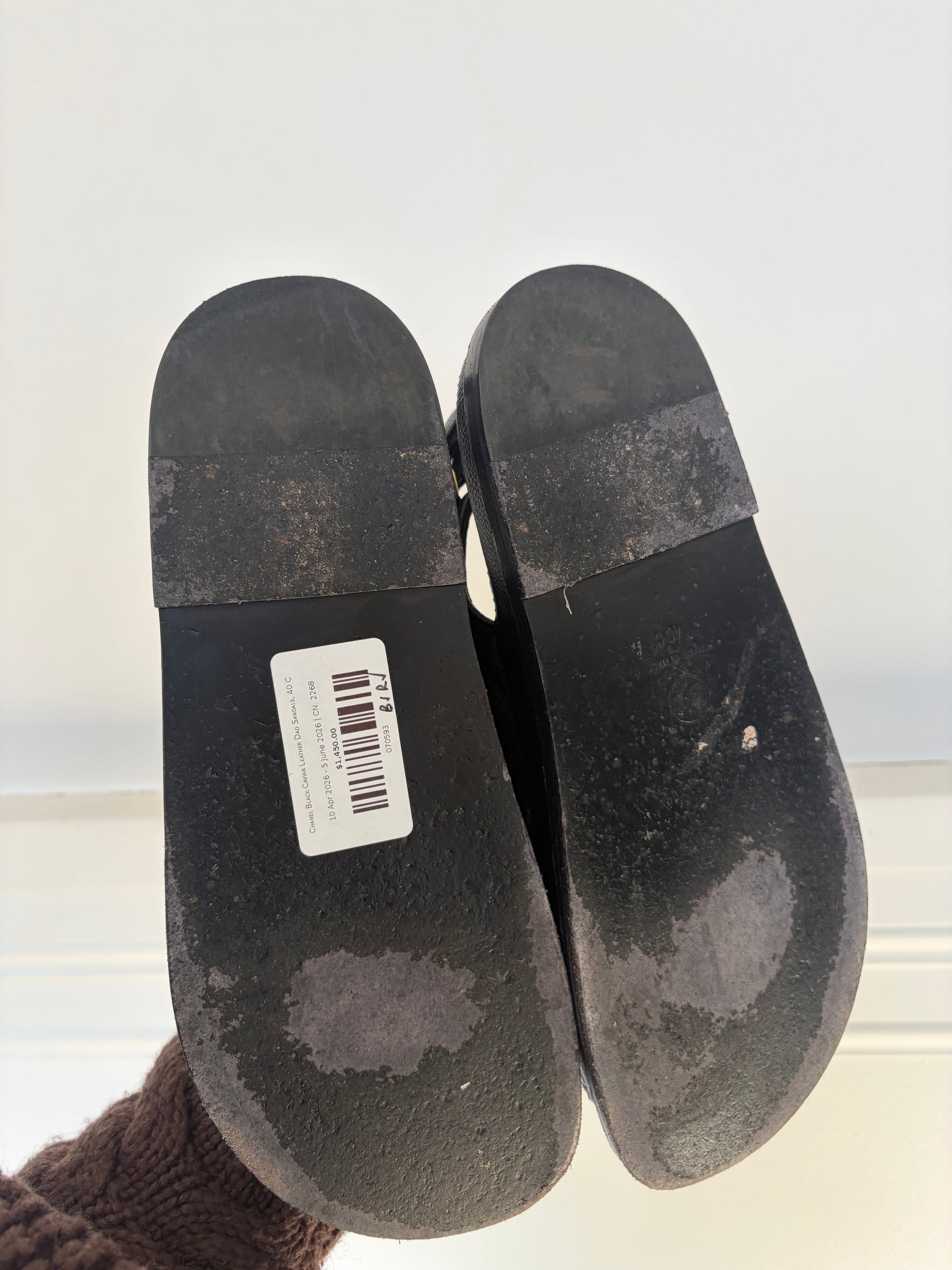 Chanel Black Caviar Leather Dad Sandals, 40 C