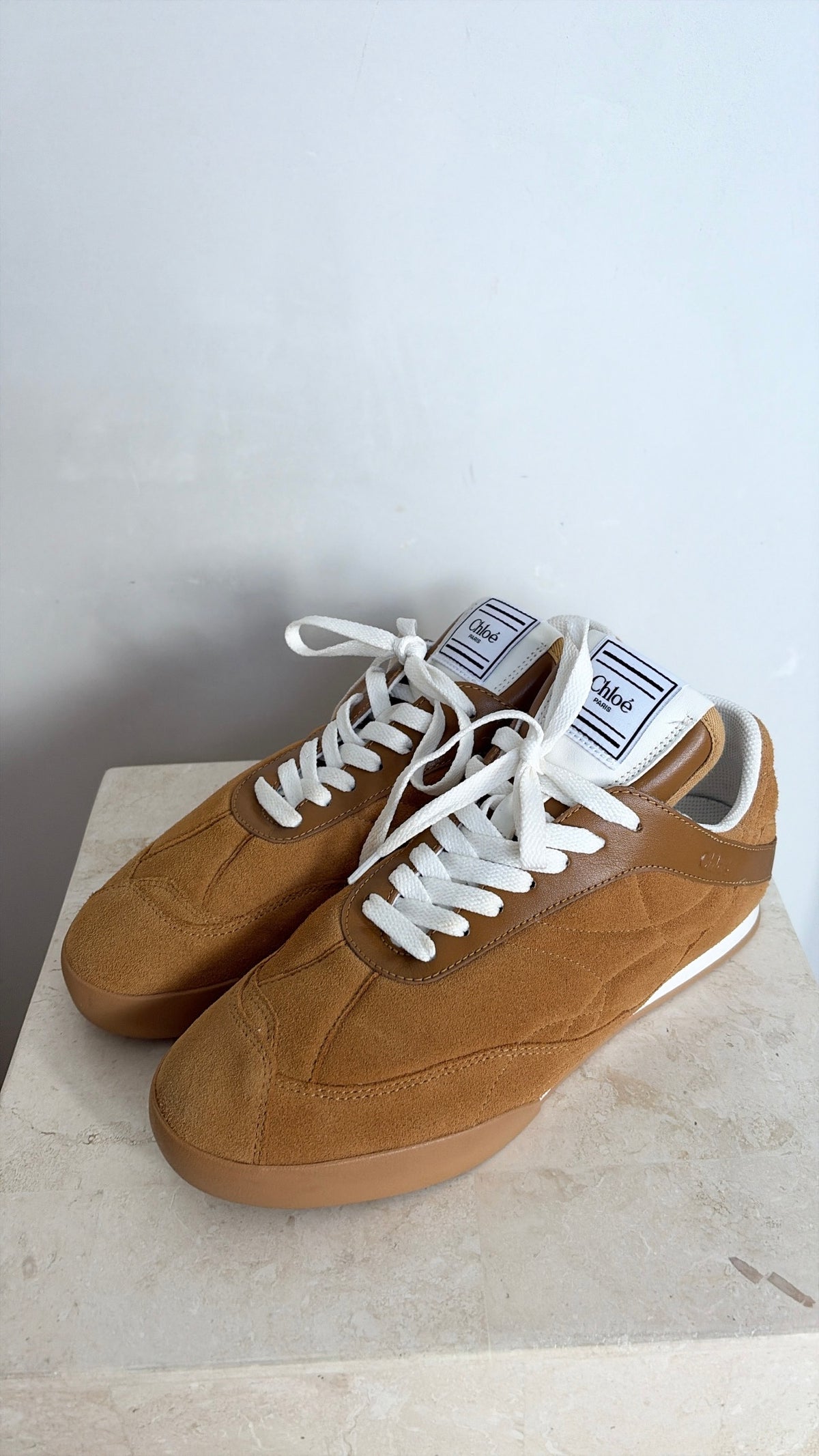 Chloé Tan Suede Kick Logo Sneakers, 39