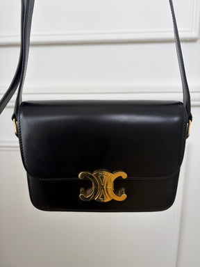 Celine Black Leather Triomphe Crossbody Bag