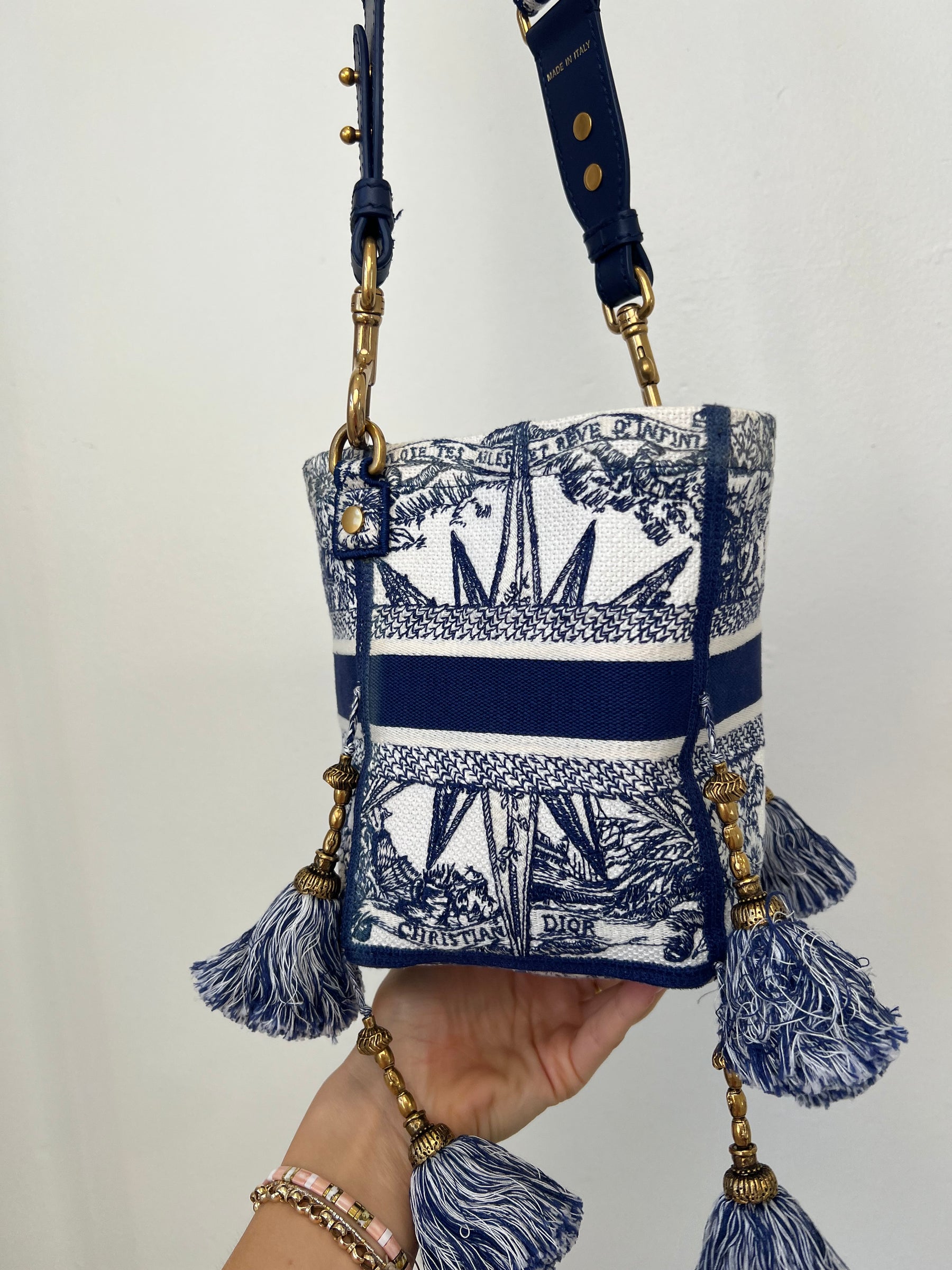 Dior Blue and White Small Canvas 'Rêve d'Infini' D-Bubble Bucket Bag