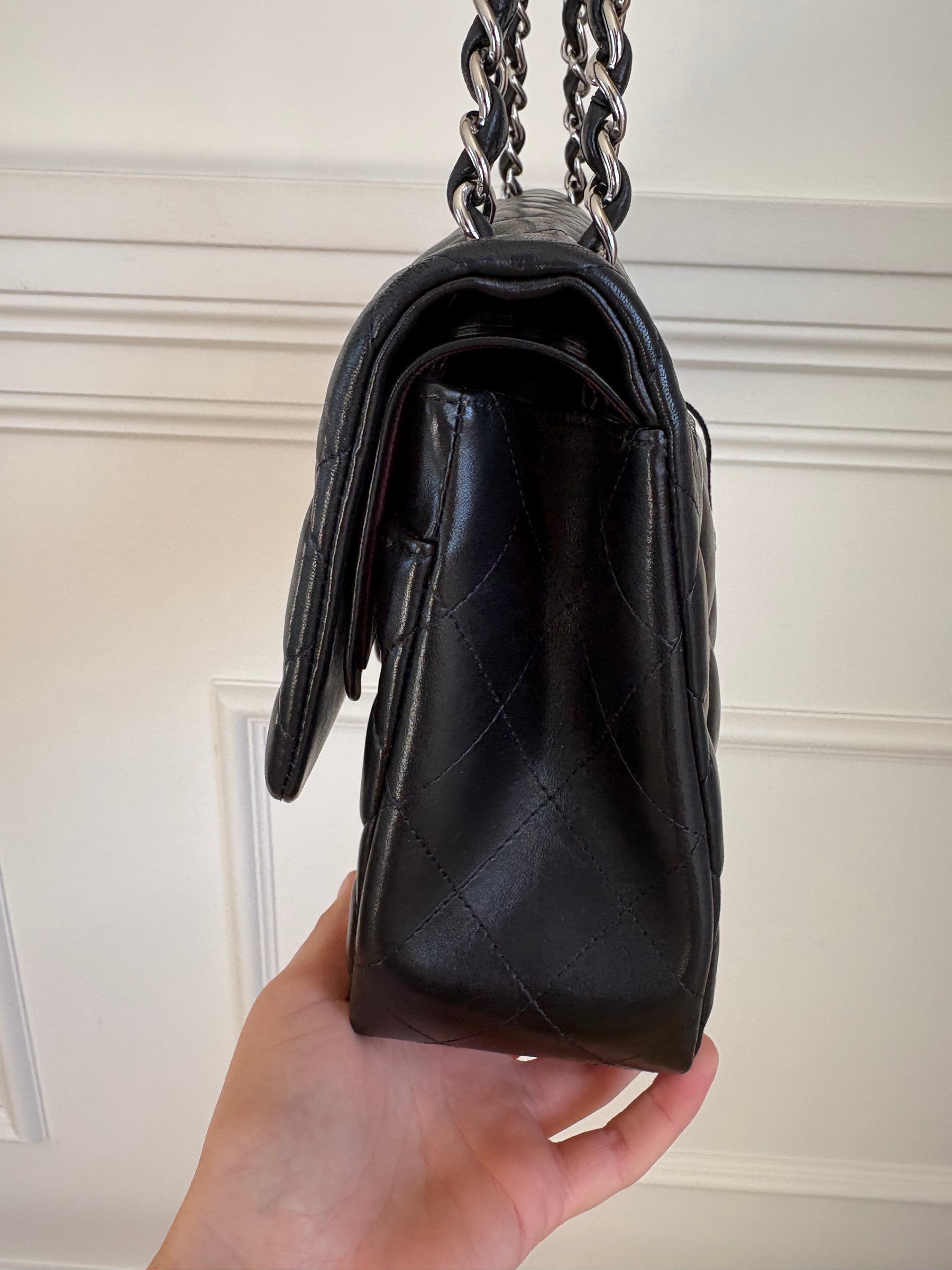 Chanel Black Lambskin Leather Classic Jumbo Flap