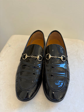 Gucci Black Pantent Loafers, 39
