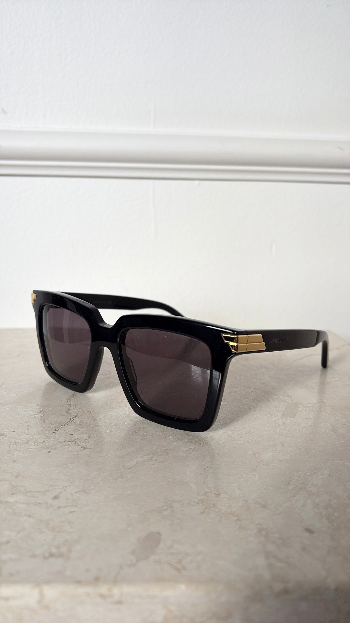 Bottega Veneta Black Oversized square Sunglasses