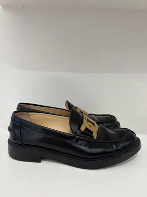Tod's Black Leather Logo Loafers, 37.5