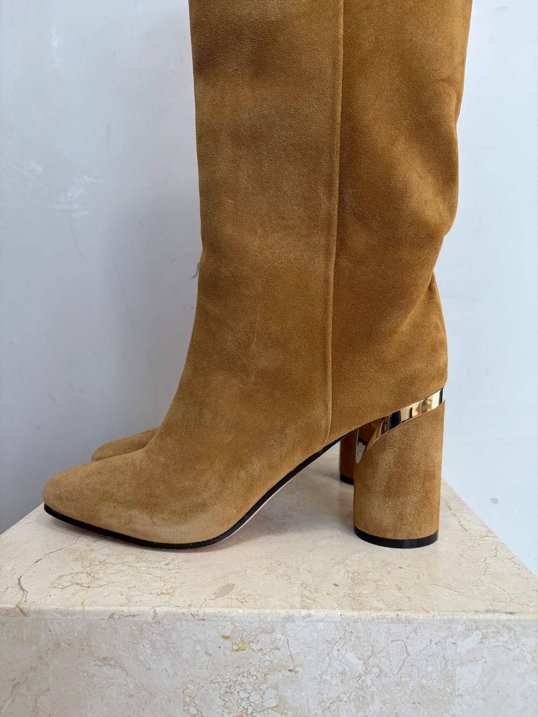Jimmy Choo Sand Suede Knee High Heeled Boots, 40