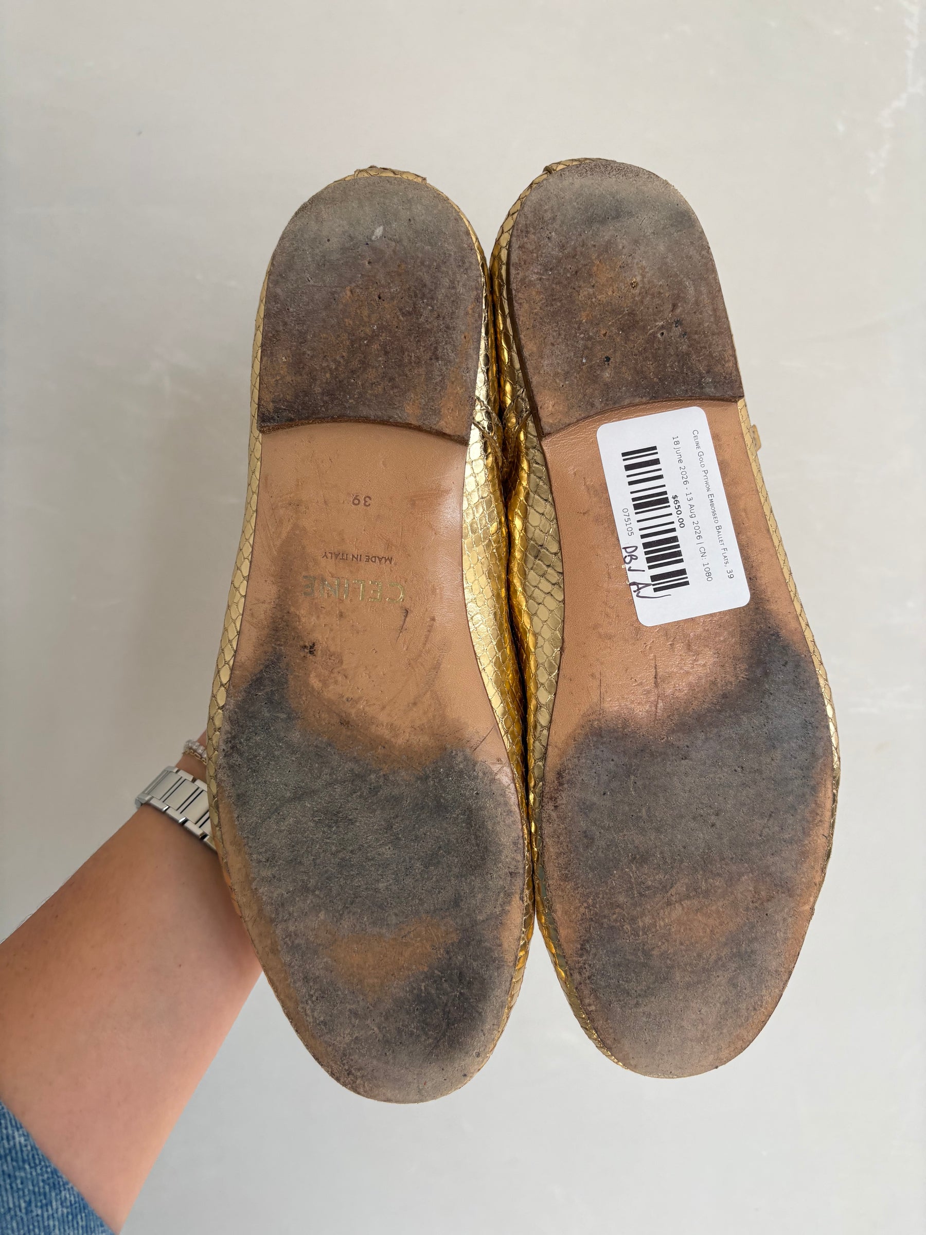 Celine Gold Python Embossed Ballet Flats, 39