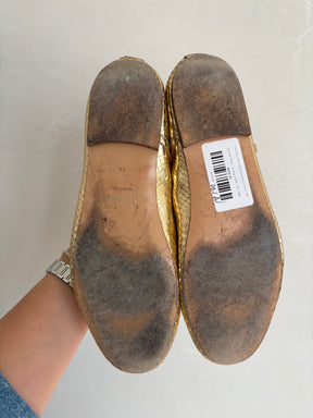 Celine Gold Python Embossed Ballet Flats, 39