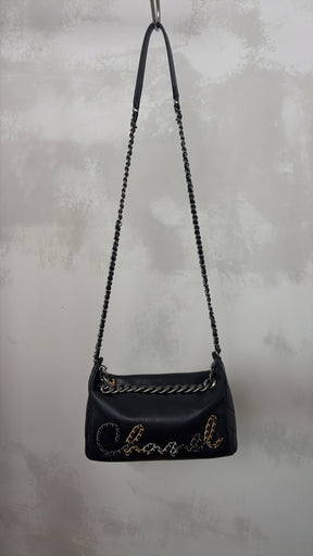 Chanel Black Calfskin Chain Signature Hobo Bag