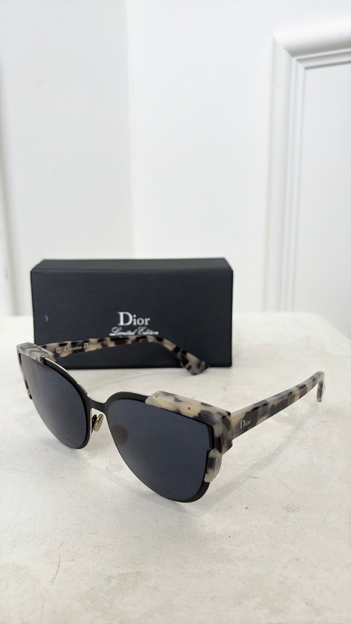 Dior Black and Grey Tortoiseshell Corner Sunglasses