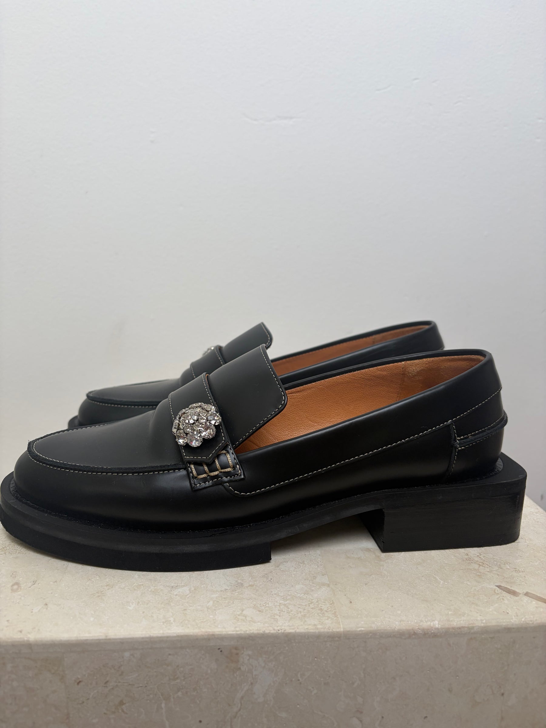 Ganni Black Jewel Loafers, 38