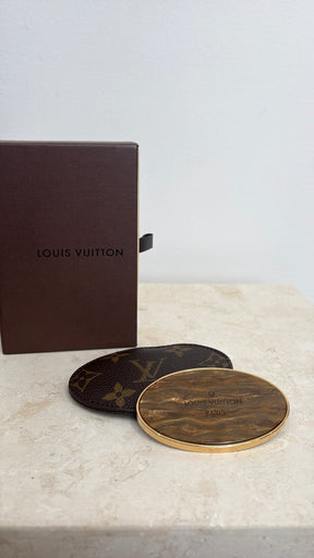Louis Vuitton Brown Marbled Oval Mirror in Canvas Monogram Pouch