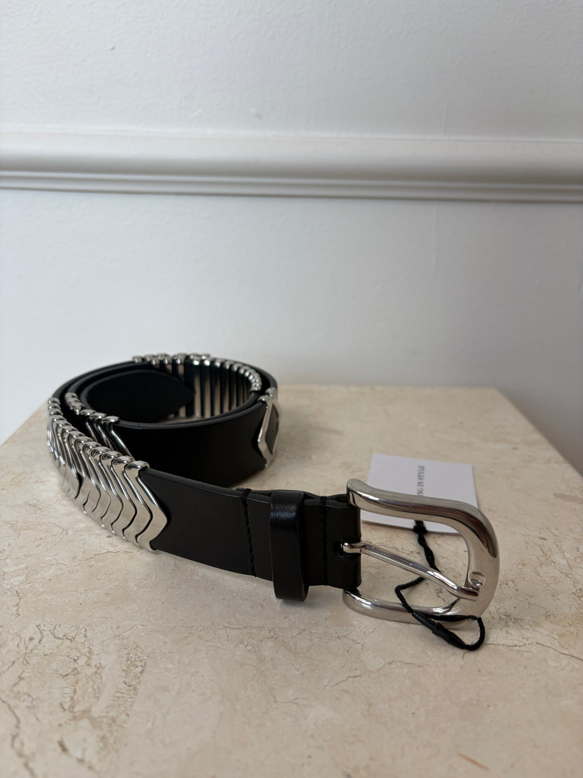 Isabel Marant Tehora Belt Black Leather Silver Hardware, Small