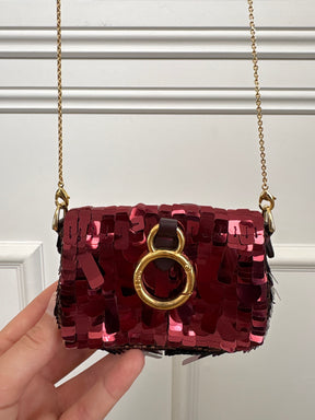 Fendi Burgundy Sequinned Micro Baguette Bag