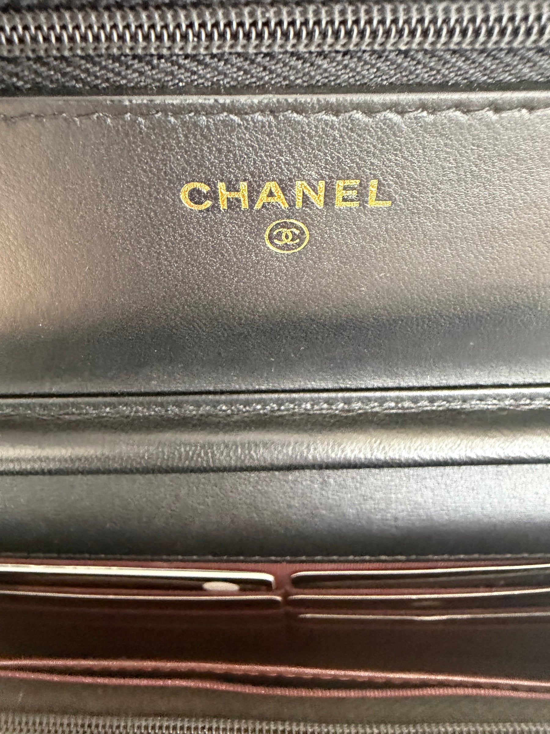 Chanel Black Lambskin Leather Wallet on Chain with Gold Hardware