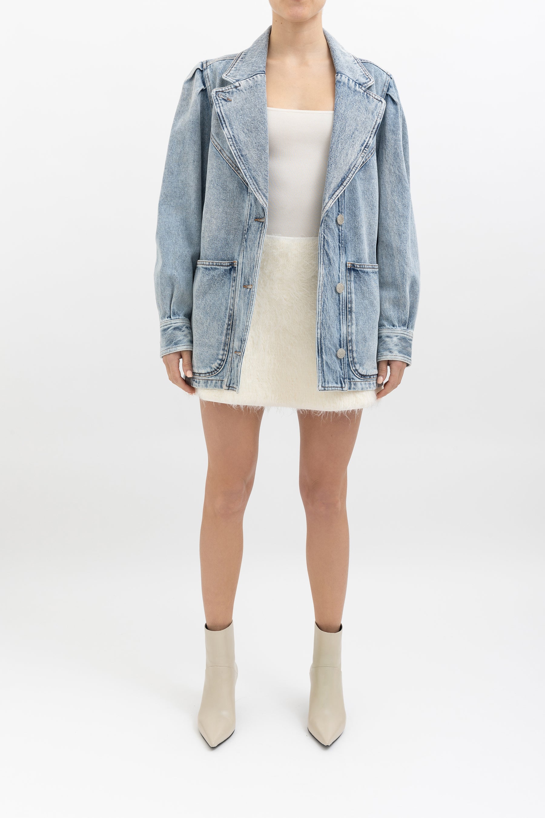 Puff Shoulder Denim Jacket