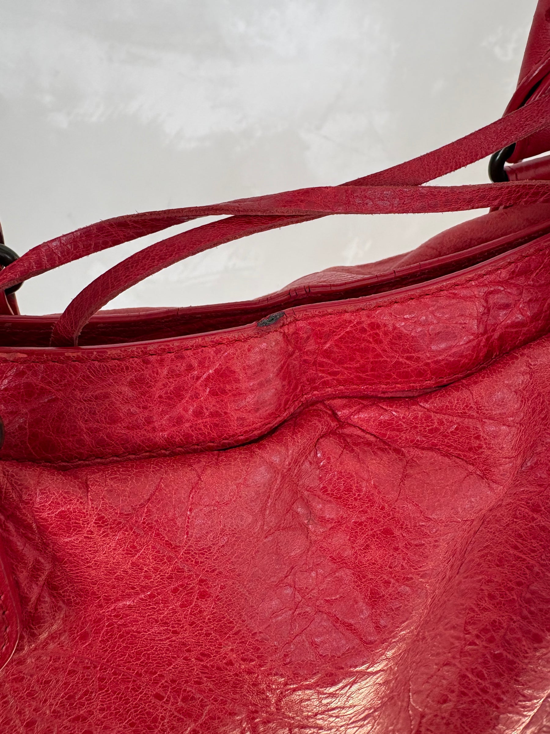 Balenciaga Cherry Red Leather Motorcycle City Bag