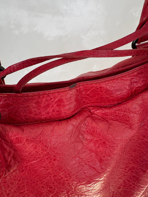 Balenciaga Cherry Red Leather Motorcycle City Bag
