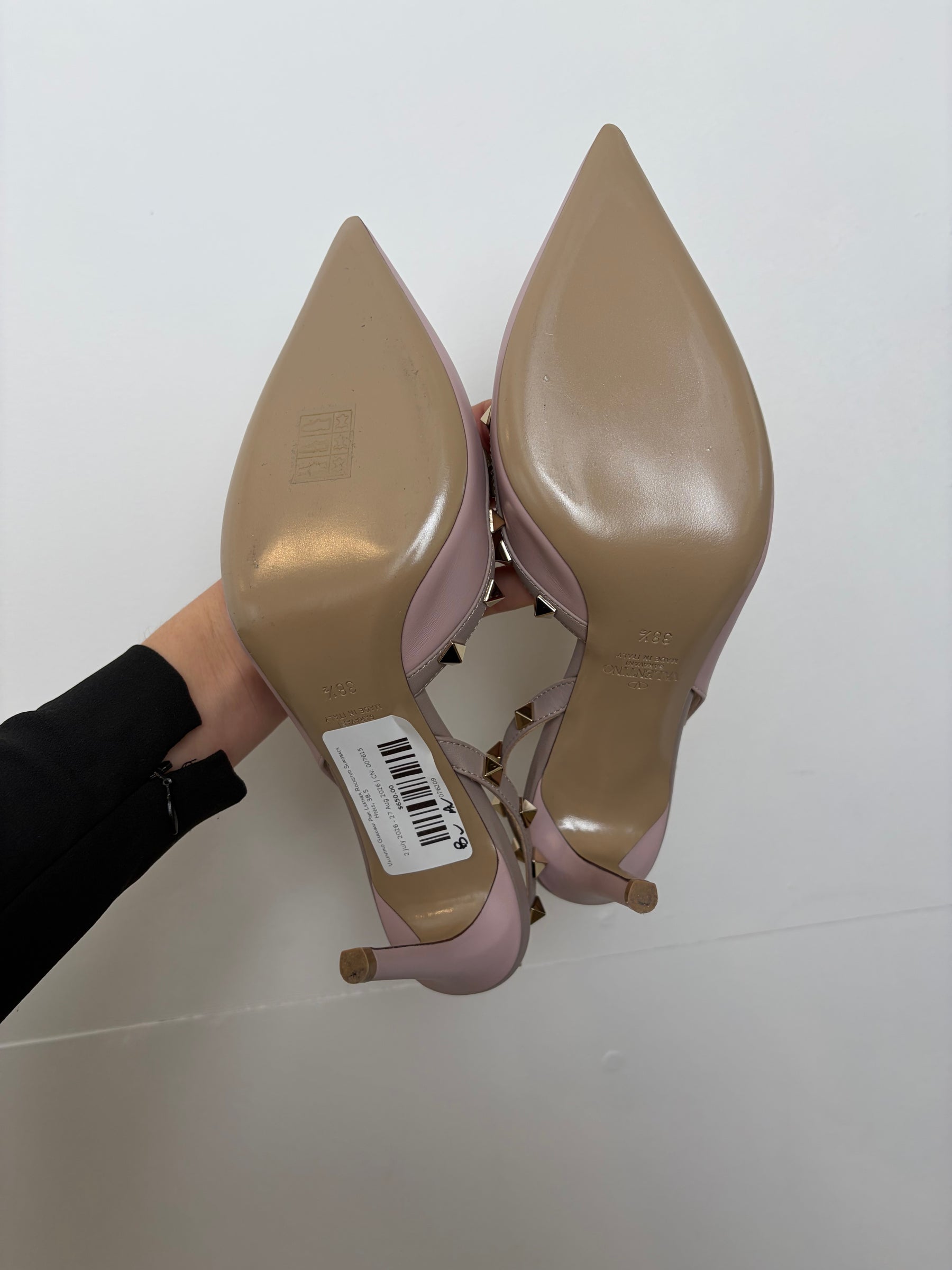 Valentino Garavani Pink Leather Rockstud Slingback Heels, 38.5