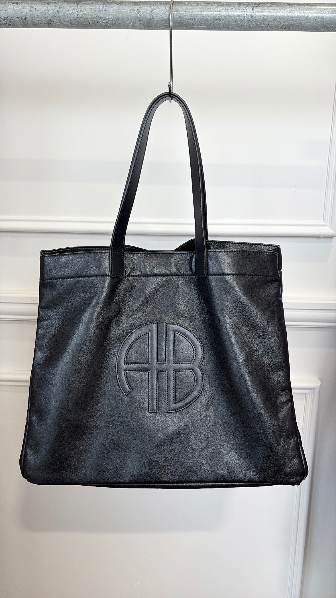 Anine Bing Black Leather Logo Tote
