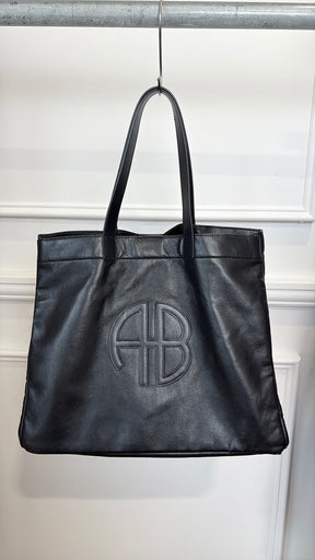 Anine Bing Black Leather Logo Tote