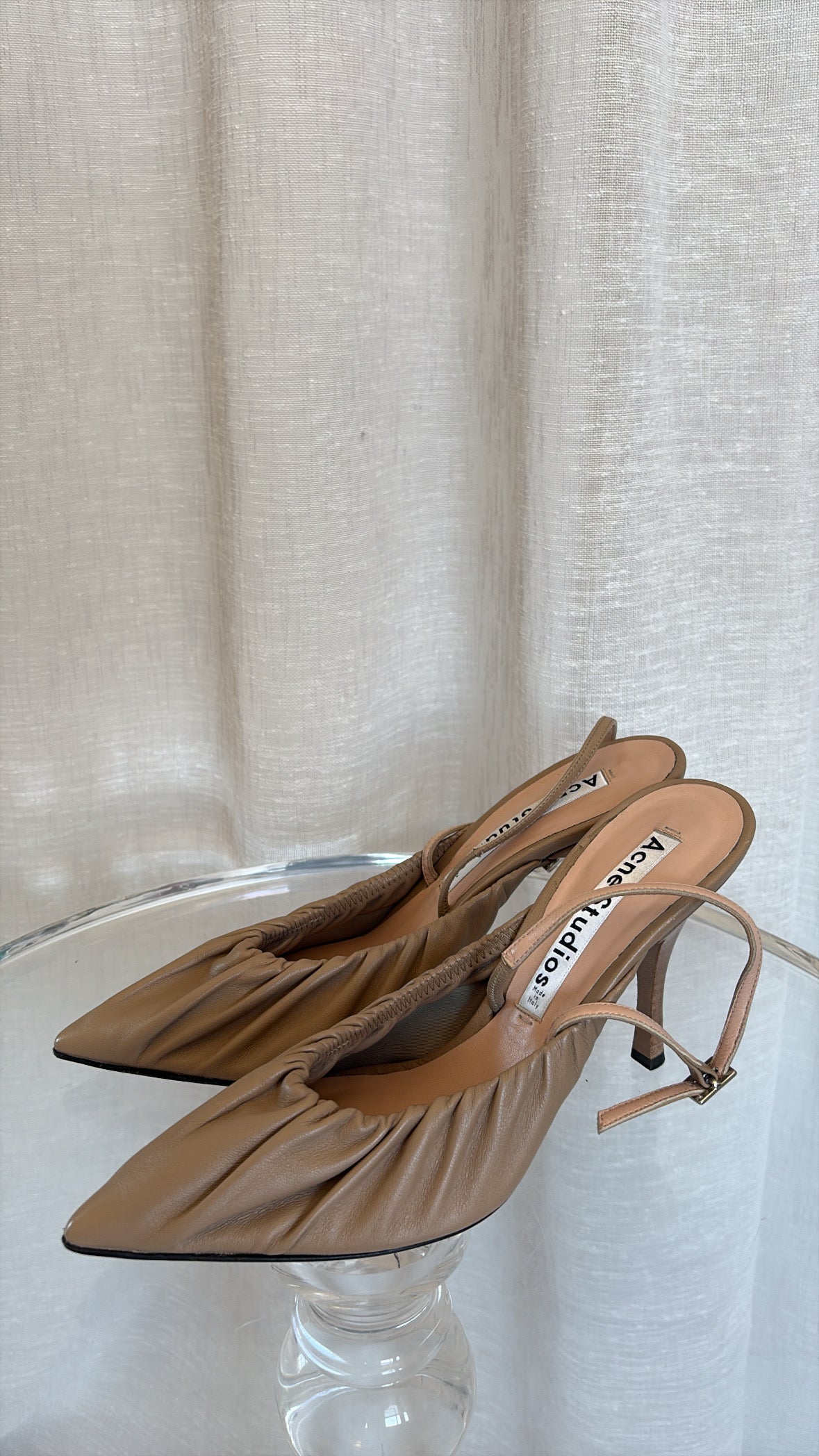 Acne Studios Beige Leather Ruched Pointed Slingback, 39