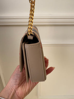 Burberry Beige Checked Leather Mini Flap Bag