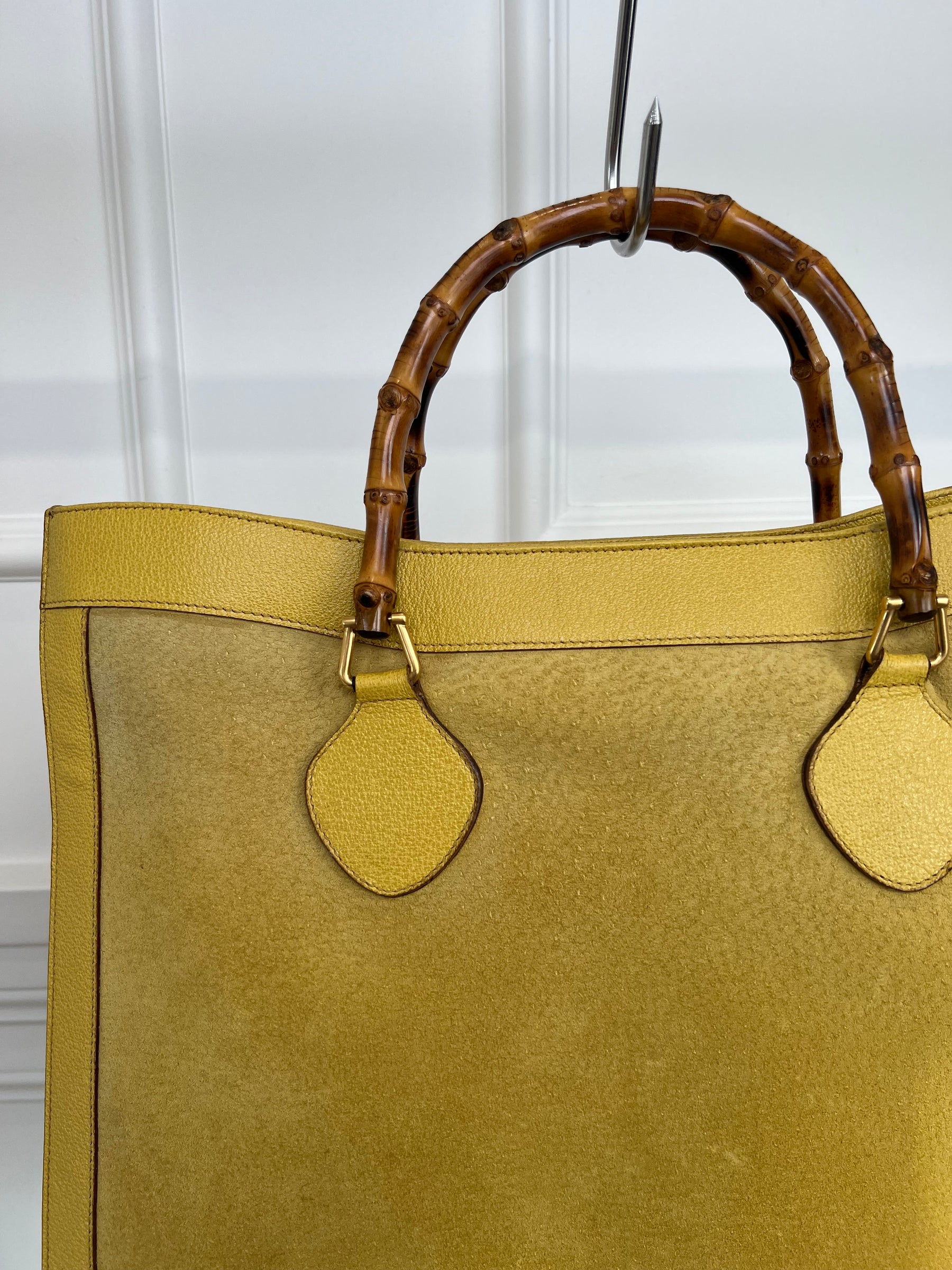 Gucci Yellow Suede and Leather  Large Vintage Diana Tote