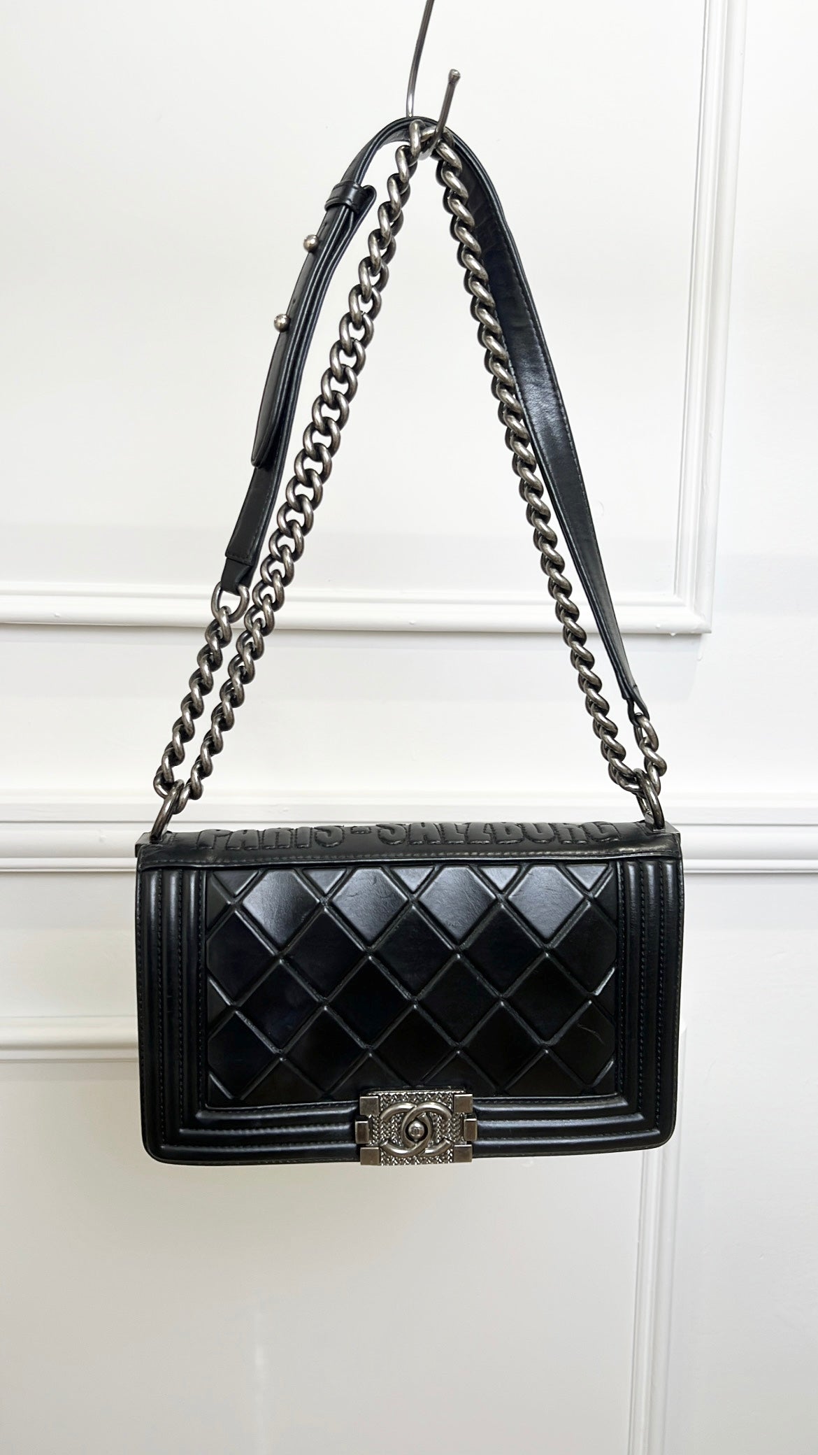 Chanel Black Leather Quilted "Paris-Salzburg" Old Medium Boy Bag