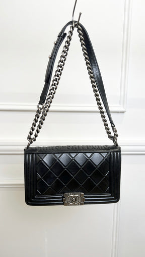 Chanel Black Leather Quilted "Paris-Salzburg" Old Medium Boy Bag