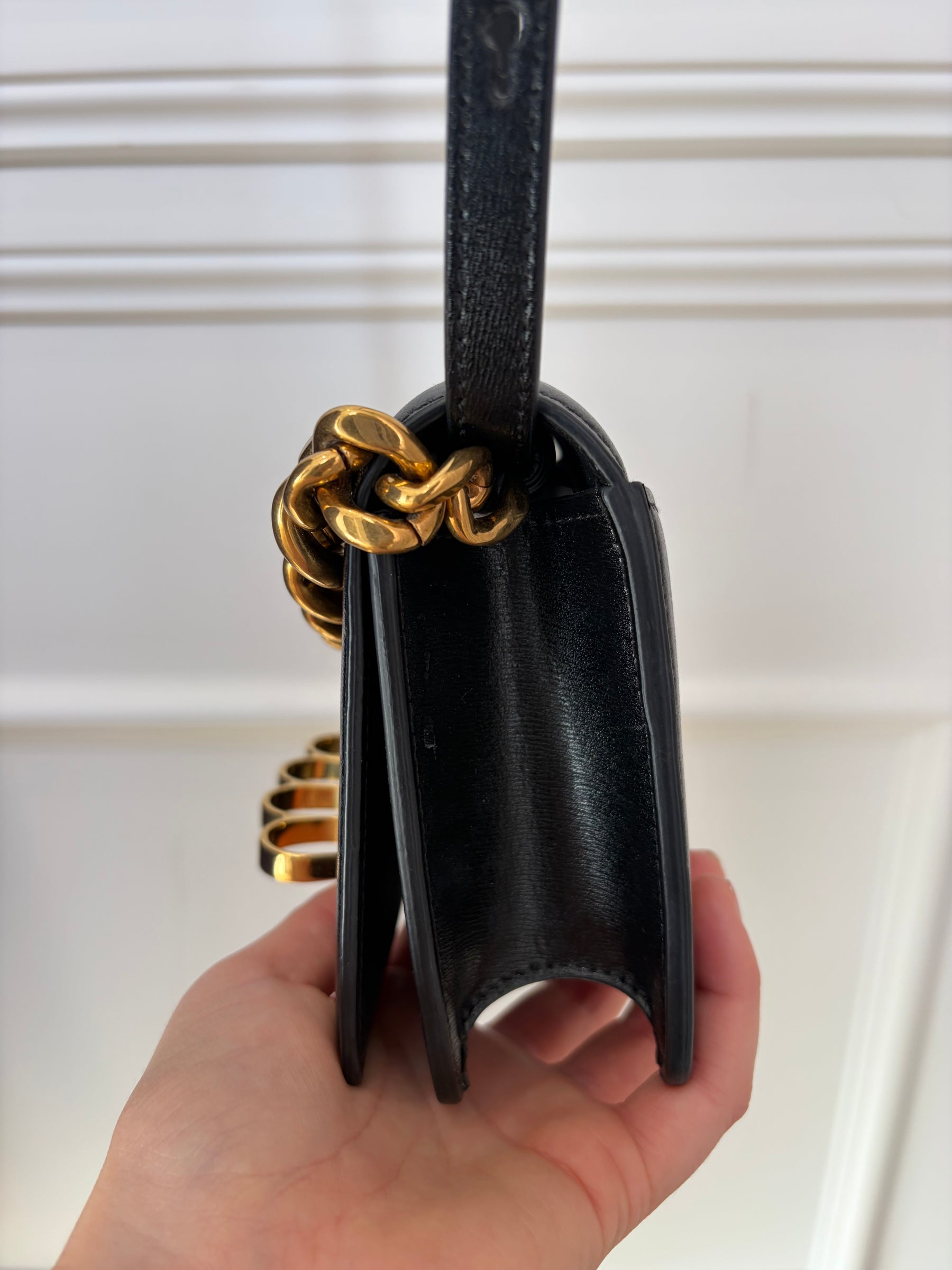 Alexander McQueen Black Leather Knuckle Chain Top Handle Shoulder Bag