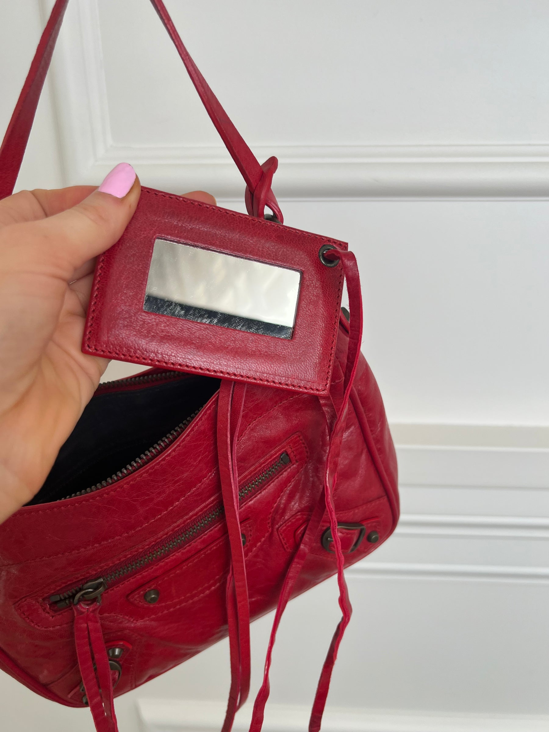 Balenciaga Hip Leather Handbag Red