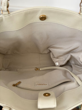 Chanel Cream Logo Shopper Chain Tote