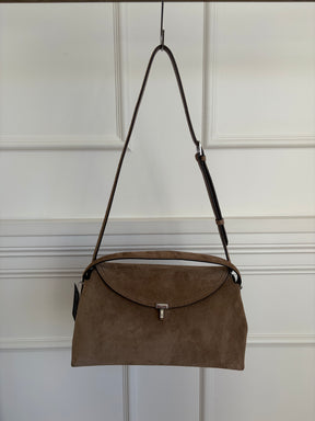 Totême T Lock Suede Top Handle Bag in Tobacco