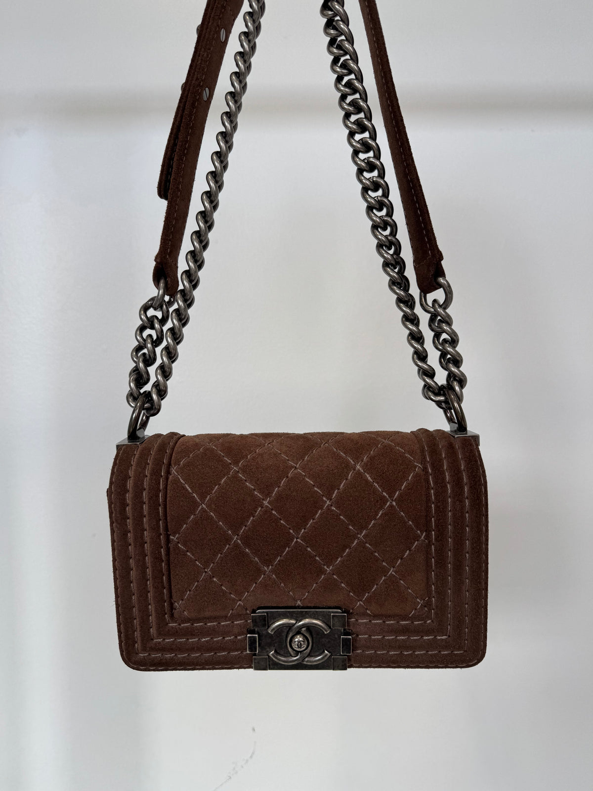 Chanel Chocolate Suede Small Boy Bag