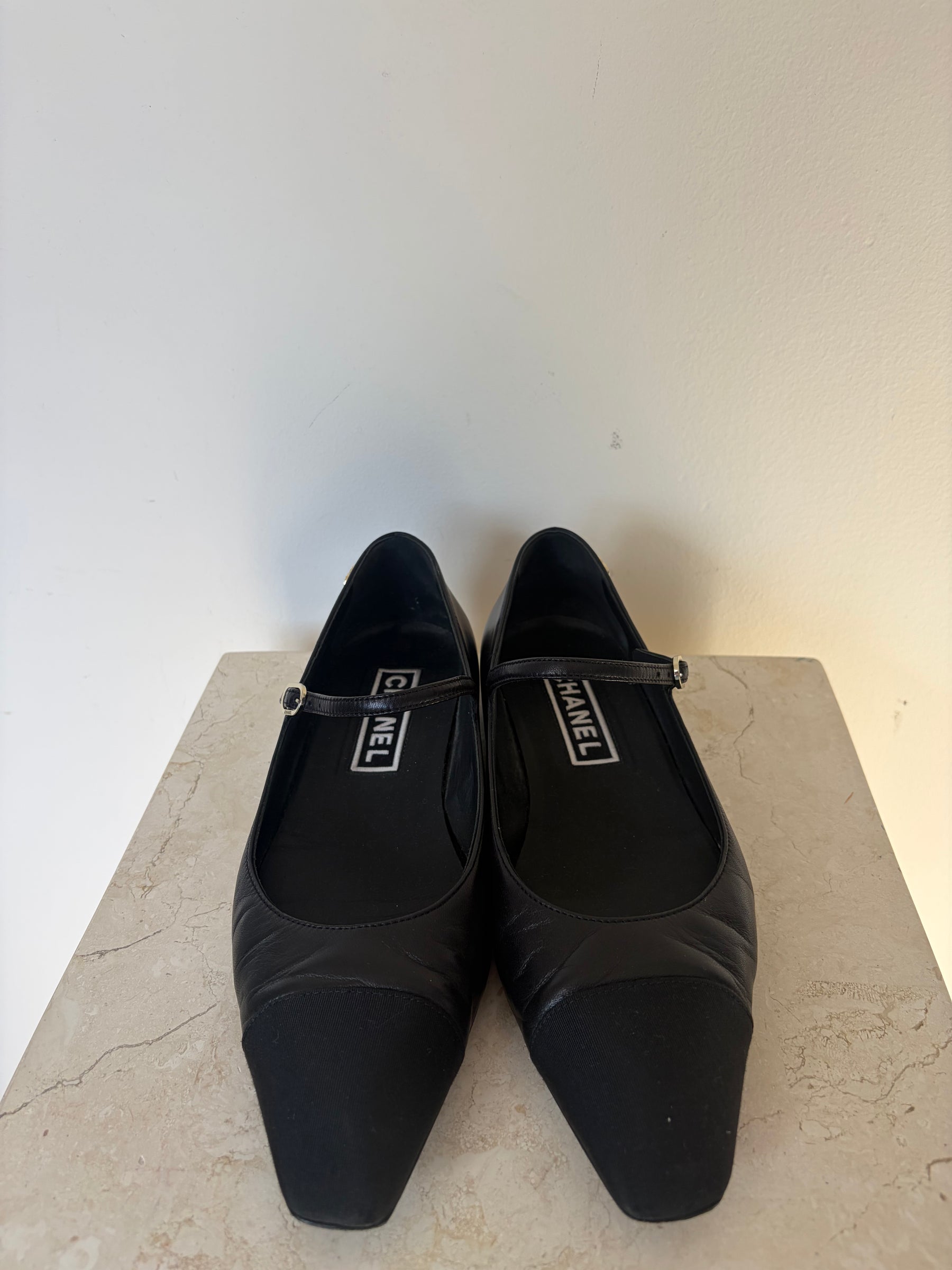 Chanel Black Leather Mary Jane Flats, 40 C