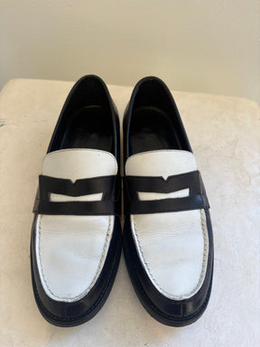 Saint Laurent Black and White Leather Loafers, 36